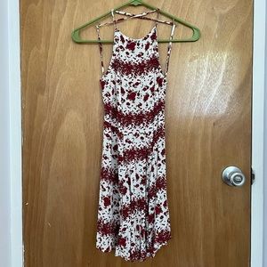 Brandy Melville Red Floral Cross-back Halter Dress